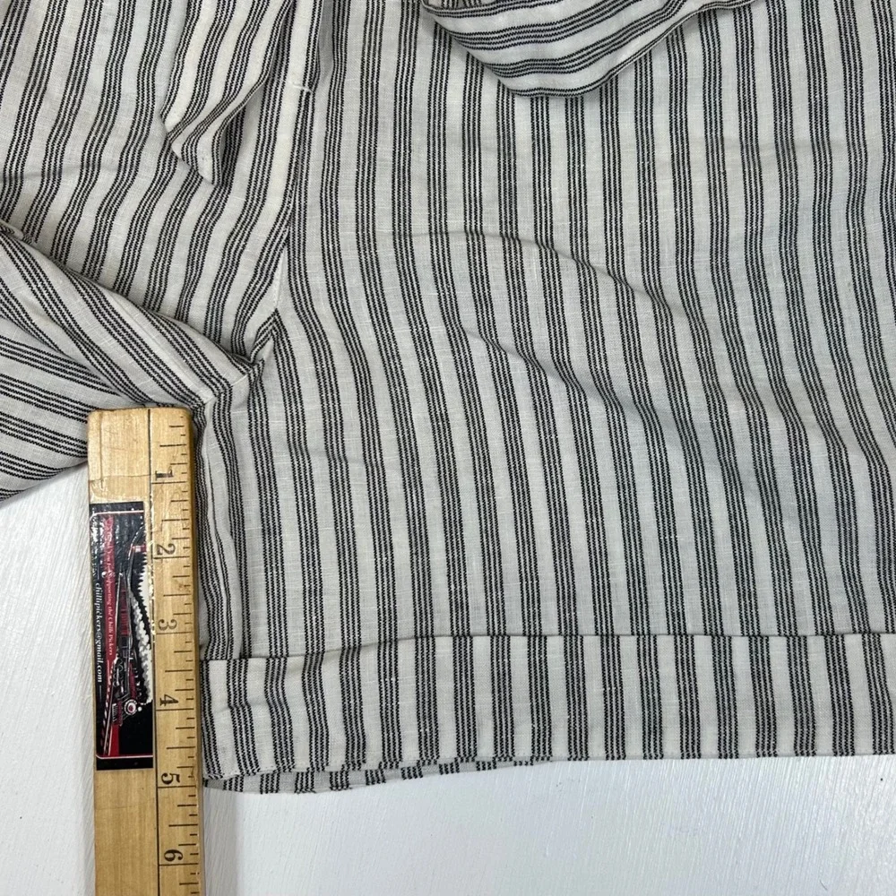 FRAME Denim Womens Black White Striped Paperbag Waist Tie Shorts High Rise